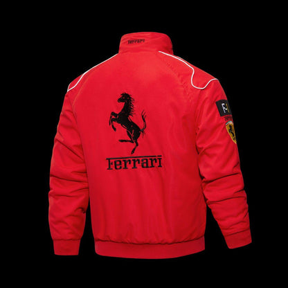 2026 Scuderia Ferrari F1 Team Red Racing Jacket with Black Stripe and Shell UPS Sponsor Logos